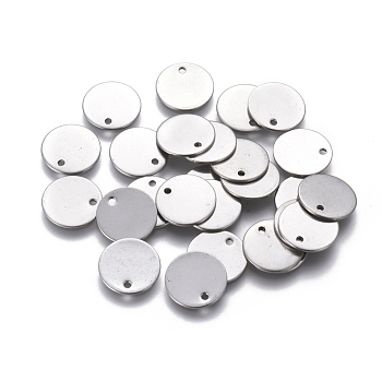 304 Stainless Steel Charms, Stamping Blank Tag, Flat Round, Stainless Steel Color, 13x1mm, Hole: 1.4mm