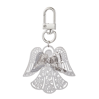 Brass Pendant Decorations, with Alloy Swivel Clasps, Platinum, Angel & Fairy, 87mm