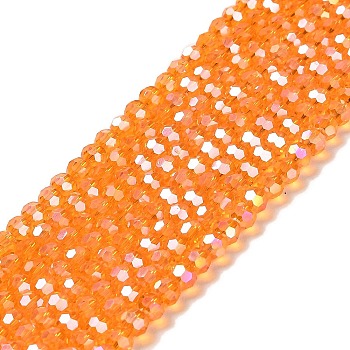 Transparent Glass Beads, 32 Facets, AB Color Plated, Round, Dark Orange, 4.5x4mm, Hole: 1mm, about 94~95pcs/strand, 13.98''(35.5cm)