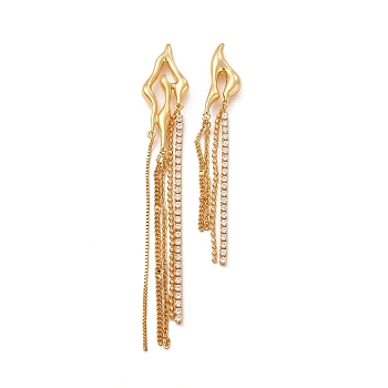 Clear Cubic Zirconia Star Chandelier Earrings, Rack Plating Brass Chain Tassel Asymmetrical Earrings for Women, Cadmium Free & Lead Free, Real 18K Gold Plated, 81x11.5mm, Pin: 0.8mm