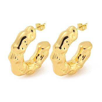 Rack Plating Brass Stud Earrings, Long-Lasting Plated, Lead Free & Cadmium Free, C-shape, Real 18K Gold Plated, 35.5x10mm