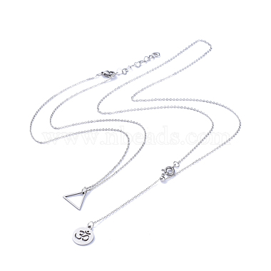 Flat Round with Om Symbol Lariat Necklaces & Triangle Pendant Necklaces Sets(NJEW-JN02805-02)-3