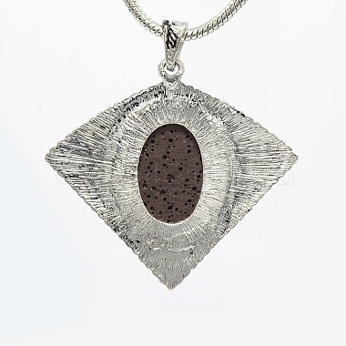 Fan Shaped Platinum Plated Alloy Lava Rock Stone Pendants(G-M047-01)-3