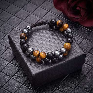 Natural Obsidian & Tiger Eye & Synthetic Hematite Braided Bead Bracelet(BJEW-SW00001-22)-4