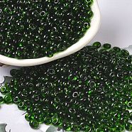 Transparent Colours Glass Seed Beads, Fringe Teardrop Beads, Green, 6/0, 4~4.5x3~3.5x4~4.5mm, Hole: 1~1.2mm, about 5625pcs/pound(SEED-P006-02A-01)