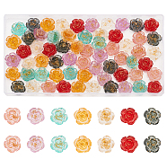 70pcs 7 Colors Transparent Resin Cabochons, with Gold Foil, Flower, Mixed Color, 14x7mm, 10pcs/color(CRES-NB0001-38)