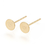 Brass Stud Earring Findings, Flat Round, Nickel Free, Real 18K Gold Plated, 5mm, Pin: 0.8mm(KK-T020-136G)