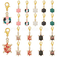 Elite 4 Sets 2 Style Alloy Enamel Tortoise Pendant Decorations, Lobster Clasp Charms, Clip-on Charms, for Keychain, Purse, Backpack Ornament, Mixed Color, 32~38mm, 2 sets/style(HJEW-PH0001-76)