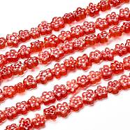 Handmade Millefiori Glass Bead Strands, Flower, Red, 3.7~5.6x2.6mm, Hole: 1mm, about 88~110pcs/Strand, 15.75''(40cm)(X-LAMP-J035-4mm-16)