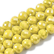 Electroplate Glass Beads Strands, AB Color Plated, Faceted, Teardrop, Yellow, 8mm, Hole: 1.6mm, about 69~70pcs/strand, 20.79~22.05 inch(52.8cm~56cm)(EGLA-Q125-007I)