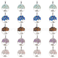 4 Sets 5 Styles PandaHall Elite Natural Mixed Stone Pendants, with Alloy & 304 Stainless Steel Findings, Flat Round with Tree of Life Charm, Mixed Dyed and Undyed, 29x25x4.5mm, 4pcs/style(G-PH0001-99)