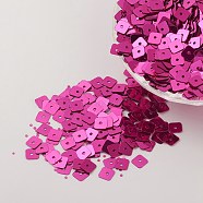 Ornament Accessories Plastic Paillette/Sequins Beads, Square, Deep Pink, 5x5x0.1mm, Hole: 1.4mm(PVC-E001-08-YD03)