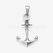 304 Stainless Steel Pendants, Anchor, Antique Silver, 37x23x3mm, Hole: 5x10mm(X-STAS-F158-09AS)