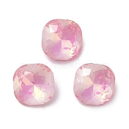 Glass Rhinestone Cabochons, Point Back & Back Plated, Faceted, Square, Light Rose, 8x8x4mm(RGLA-G020-03C-123AM)