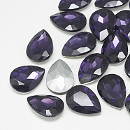 Pointed Back Glass Rhinestone Cabochons, Back Plated, Faceted, teardrop, Tanzanite, 18x13x5mm(RGLA-T081-13x18mm-16)