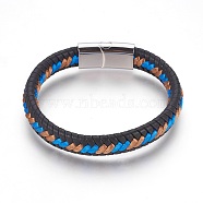 Braided Leather Cord Bracelets, with 304 Stainless Steel Magnetic Clasps, Deep Sky Blue, 8-5/8 inch(22cm), 11.5~12mm(BJEW-F349-02P-04)