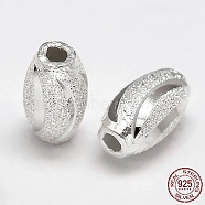 Fancy Cut Textured 925 Sterling Silver Oval Beads, Silver, 7x4mm, Hole: 1.5mm, about 100pcs/20g(STER-F012-20A)
