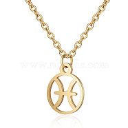 201 Stainless Steel Pendants Necklaces, Flat Round with Constellations, Pisces, 16.3 inch(40cm)x1mm(NJEW-S063-TN506-12)