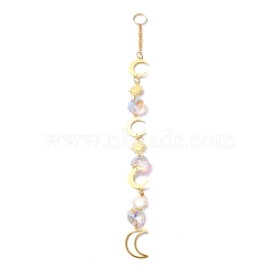Hanging Crystal Aurora Wind Chimes, with Prismatic Pendant and Moon & Sun Iron Link, for Home Window Chandelier Decoration, Golden, 250x2.5mm(HJEW-Z003-13)