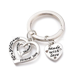 Alloy Keychain, for Valentine's Day, Cadmium Free & Lead Free, Heart with Word Made with Love, Forever Love, Platinum, 55mm(KEYC-K016-06P)