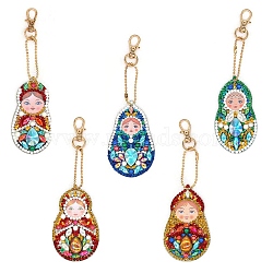 DIY 5D Matrioska Doll Diamond Painting Key Chain Kits, with Tray Plate, Drill Pen, for Art Craft DIY Supplies, Mixed Color, 75.5x46.5x0.7mm(DIY-WH0167-08A)