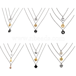 304 Stainless Steel 3 Layer Necklaces, with Cable Chains, Mixed Shapes, Mixed Color, 16.1~16.4 inch(41~41.7cm)(NJEW-L458-042M)
