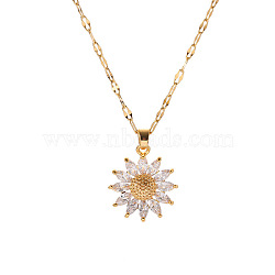 Glass Sunflower Pendant Necklaces, Titanium Steel Dapped Chain Necklace, Golden, 19.69 inch(50cm)(WG43941-01)