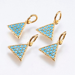 Brass Micro Pave Cubic Zirconia Charms, Cadmium Free & Lead Free, Triangle, Real 18K Gold Plated, 9x8.5x1.5mm, Hole: 3mm(X-RB-I077-24G-RS)