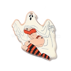 Halloween Acrylic Pendants, Ghost, 36x29x2.5mm, Hole: 1.6mm(SACR-E010-04C)