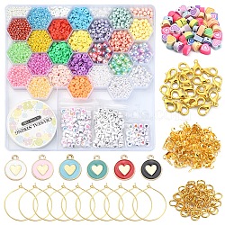 DIY Candy Color Bracelet Wine Glass Charm Making Kit, Including Polymer Clay Disc & Glass Seed & Acrylic Letter & Plastic Pearl Beads, Alloy Heart Pendant, Brass Wine Glass Charm Rings, Mixed Color, 4868Pcs/box(DIY-YW0006-21)