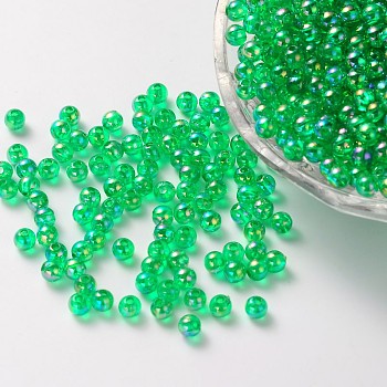 Eco-Friendly Transparent Acrylic Beads, Round, AB Color, Lime Green, 4mm, Hole: about 1.2mm; about 17000pcs/500g.