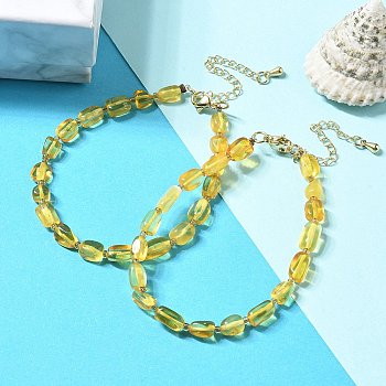 Natural Amber Beaded Stretch Bracelets for Women, with Stainless Steel Lobster Clasp & Chain, Column, 6-3/4 inch(17cm)