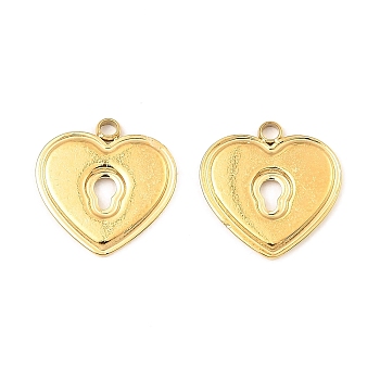 304 Stainless Steel Charms, Heart Lock Charm, Real 18K Gold Plated, 13.5x13x1mm, Hole: 1.5mm