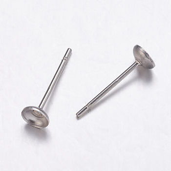 304 Stainless Steel Stud Earrings Findings, Stainless Steel Color, Tray: 3mm, 13x4mm, Pin: 0.7mm