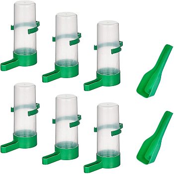 No Drip Small Animal Water Bottle and Plastic Pet Food Scoops, for Small Pet/Bunny/Ferret/Hamster/Guinea Pig/Rabbit, Green, 54~87.5x47.5~48x47x8~22.5x103mm, Capacity: 140ml