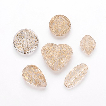 Plating Acrylic Beads, Metal Enlaced, Mixed Shapes, Clear, 28x14.5x5.5mm, Hole: 2mm, 30pcs/set