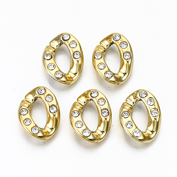 CCB Plastic Linkings Rings, Quick Link Connectors, with Crystal Rhinestone, For Jewelry Cross Chains Making, Twist, Golden, 19x14x5mm, Inner Diameter: 10x5mm