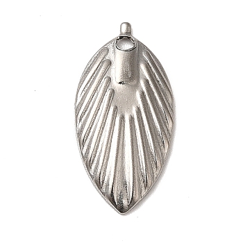 201 Stainless Steel Pendants, Leaf Charms, Stainless Steel Color, 18x9x1.5mm, Hole: 1.4mm