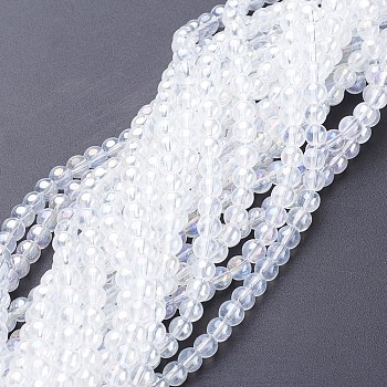 Glass Beads Strands, Round, Clear AB, AB Color Plated, The beads about 4mm in diameter, hole: 1mm, about 13 inch/strand, about 80pcs/strand