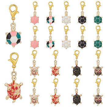 Elite 4 Sets 2 Style Alloy Enamel Tortoise Pendant Decorations, Lobster Clasp Charms, Clip-on Charms, for Keychain, Purse, Backpack Ornament, Mixed Color, 32~38mm, 2 sets/style
