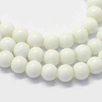 Baking Painted Glass Round Bead Strands, Snow, 10~10.5mm, Hole: 1.5mm, about 85pcs/strand, 31.4 inch