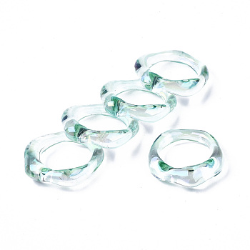 Transparent Resin Finger Rings, AB Color Plated, Turquoise, US Size 6 3/4(17.1mm)