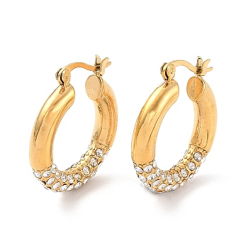 Ion Plating(IP) 304 Stainless Steel Hoop Earrings with Rhinestones for Women, Golden, 25x23x4.5mm