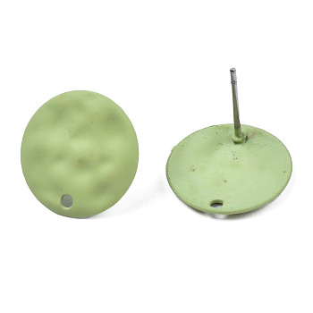 Spray Painted Iron Stud Earring Findings, with Hole, Flat Round, Yellow Green, 14mm, Hole: 1.4mm, Pin: 0.7mm