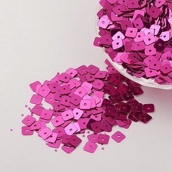 Ornament Accessories Plastic Paillette/Sequins Beads, Square, Deep Pink, 5x5x0.1mm, Hole: 1.4mm