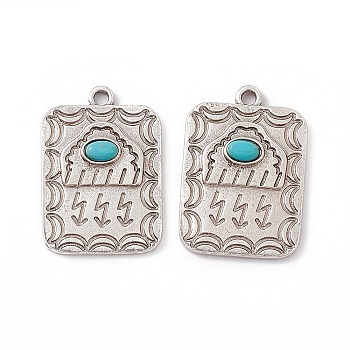 Synthetic Turquoise Pendants, Rectangle Charms with Moon, with Rack Plating Alloy Findings, Antique Silver, 34x23x4mm, Hole: 2.5mm