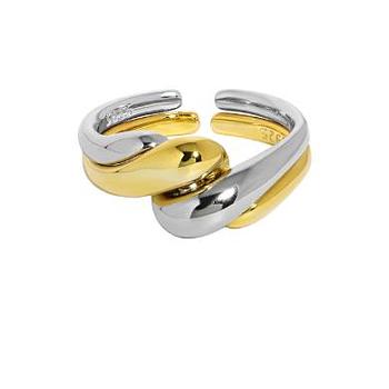 925 Sterling Silver Couple Open Ring, Minimalist Design with Wave Adjustable Rings, Platinum & Golden, Inner Diameter: US Size 5 1/2(16mm), 8.5~10mm