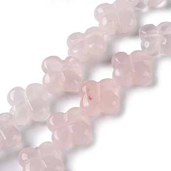 Natural Rose Quartz Beads Strands, Flower, 13~14x13~14x5~5.5mm, Hole: 1.2mm, about 15pcs/strand, 7.95''(20.2cm)