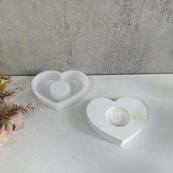 Heart Shaped Tealight Candle Holder Silicone Molds, Resin Plaster Cement Casting Molds, White, 105x125x25mm