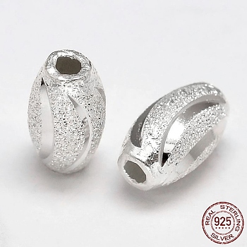 Fancy Cut Textured 925 Sterling Silver Oval Beads, Silver, 7x4mm, Hole: 1.5mm, about 100pcs/20g